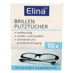 Elina Elina Cleaning Cloths For Glasses - 10 Individual Sachets With Anti-Fog Effect, Streak-Free And Lint-Free