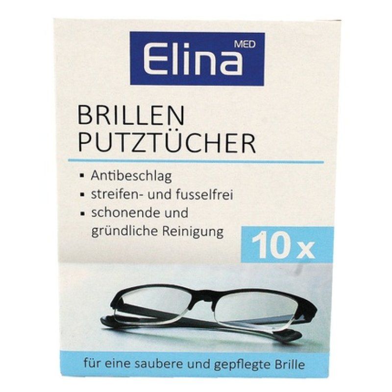 Elina Elina Cleaning Cloths For Glasses - 10 Individual Sachets With Anti-Fog Effect, Streak-Free And Lint-Free