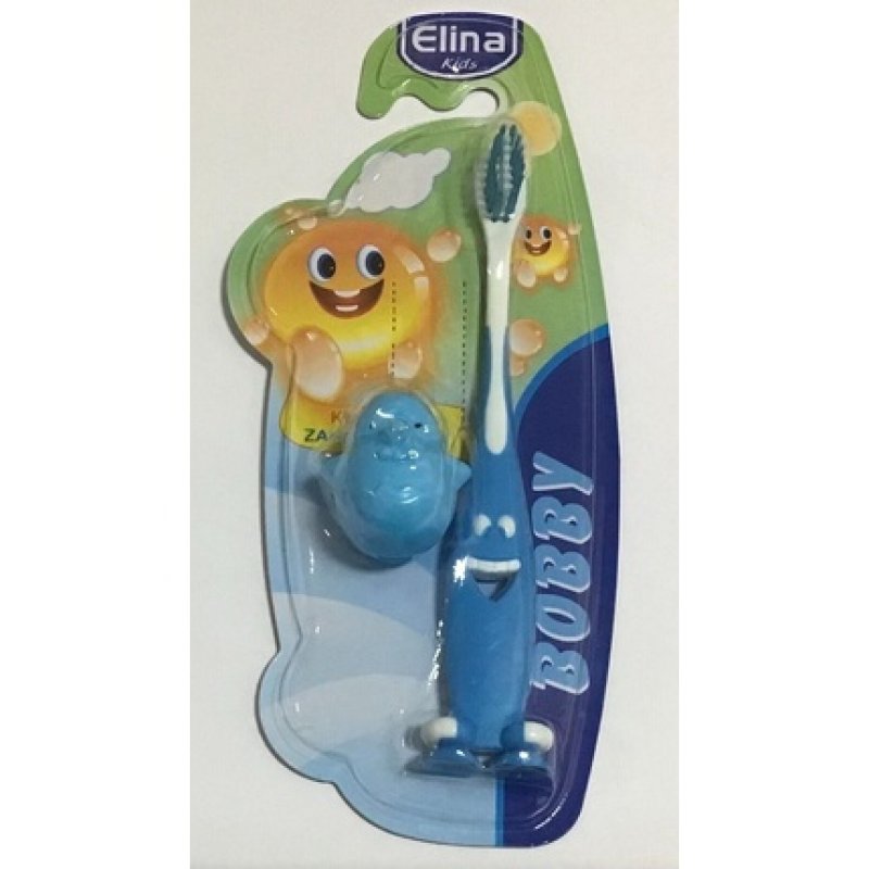 ELINA Kids Bobby Children's Toothbrush Medium with Suction Cups and Protective Cap