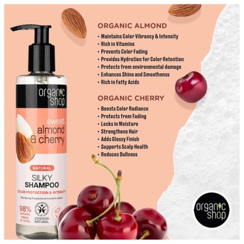 Almond & Cherry Color Protection Shampoo 100% Vegan & Organic Rich in Vitamins