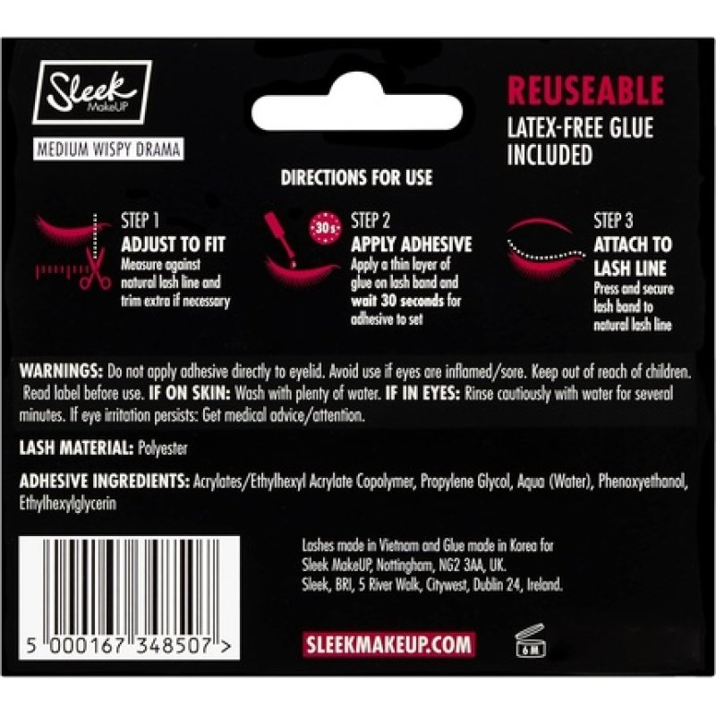 Sleek MakeUP False Lashes Reusable and Easy to Apply Latex-Free Glue Included Medium Wispy Drama