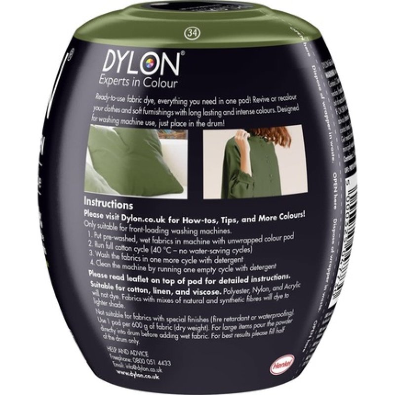 DYLON Washing Machine Fabric Dye Pod for Clothes and Soft Furnishings 350g Olive Green