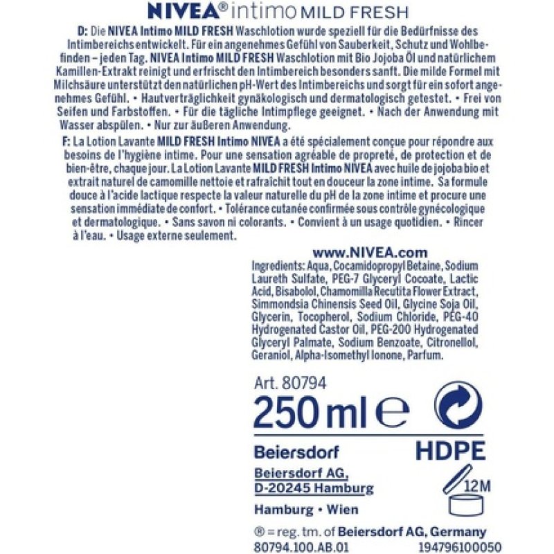 Nivea Intimo Body Wash 250ml