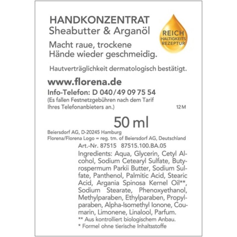 Florena Hand Concentrate with Shea Butter and Argan Oil Vegan 50ml