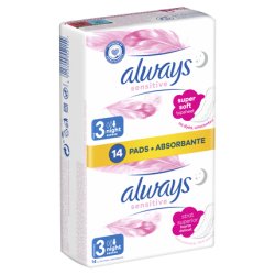Always Always Ultra Sensitive Night Sanitary Towels With Wings - Size 3, 14 Pads