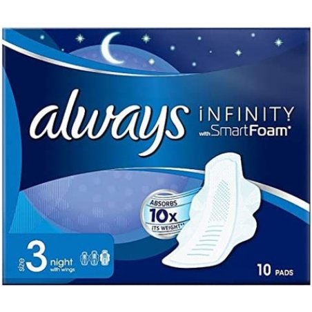 Always Infinity Night Sanitary Pads with Wings Size 3 10 Count