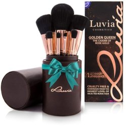 Luvia Makeup Brush Set Golden Queen 15 Kabuki Makeup Brushes Including Makeup Beauty Brush Holder & Travel Makeup Bag