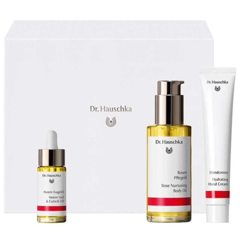 Dr. Hauschka Beautiful Body Set - Body Cream 50ml, Rose Body Oil 75ml, Neem Nail Oil 18ml