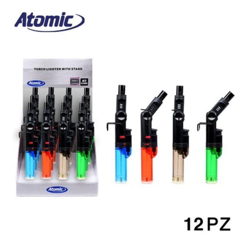 Atomic Turbo Lighter Blue Flame Transparent Assorted Pack Of 12