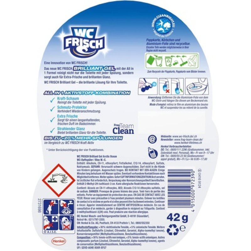 WC-Fresh Brilliant Gel Arctic Ocean Toilet Cleaner & Air Freshener 3x42g