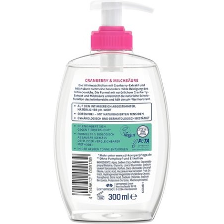 CD Intimate Care Wash Lotion 300ml with Cranberry Extract and Lactic Acid - Vegan