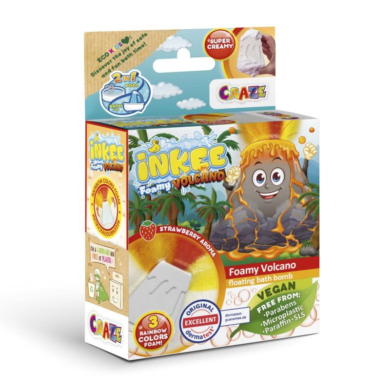 Inkee Foamy Volcano Children's Bath Bomb in Volcano Shape - Yellow