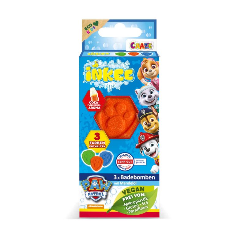 Inkee Paw Patrol Bath Bombs 3 Colors with Almond Oil - Pack of 3