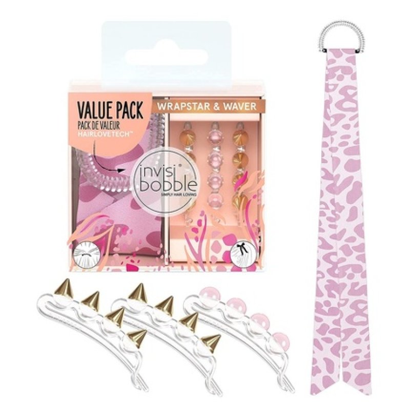 Urban Safari Wrapstar & Waver Hair Tie Set With Ribbon 3 Hair Clips