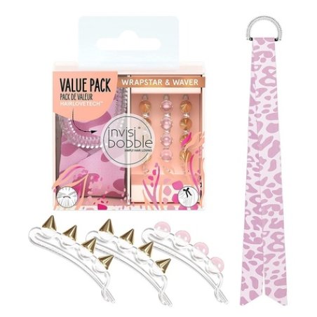 Urban Safari Wrapstar & Waver Hair Tie Set With Ribbon 3 Hair Clips
