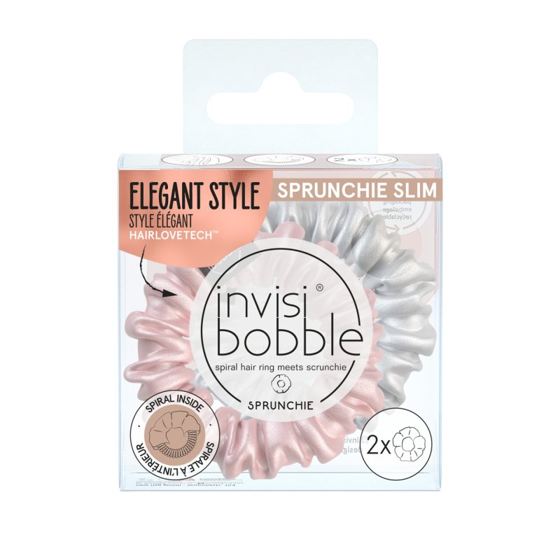 Invisibobble Pink and Silver Satin Hair Scrunchies