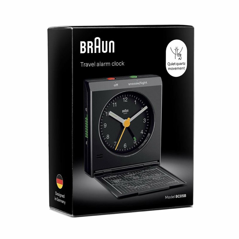Braun Classic Analog Travel Alarm Clock with Snooze Function and Light