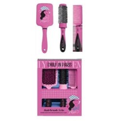 Who Moi Emily In Paris Hair Care Trio Set - Pink Paddle, Round Brush, And Comb