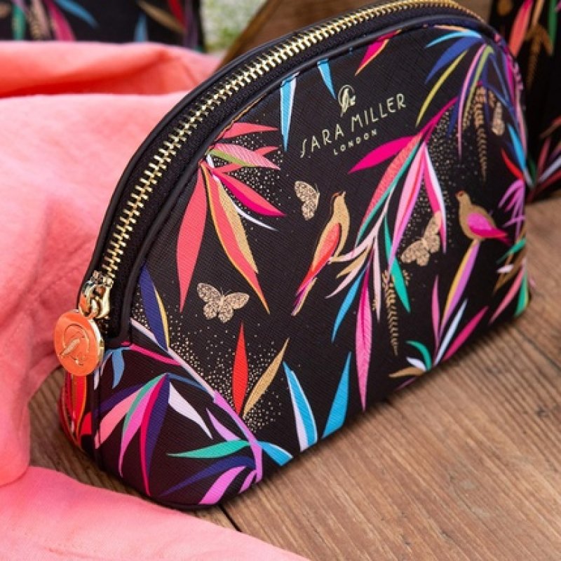 Sara Miller Beauty Bamboo Small Cosmetic Makeup Pouch Bag Black