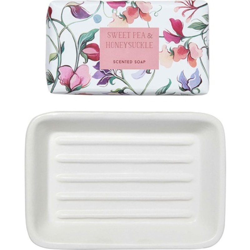 Heathcote & Ivory Sweet Pea & Honeysuckle Scented Soap In Dish 150g