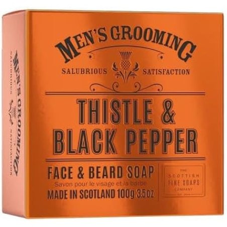 Scottish Fine Soaps Men's Grooming Thistle & Black Pepper Face & Beard Soap 100g - Boxed