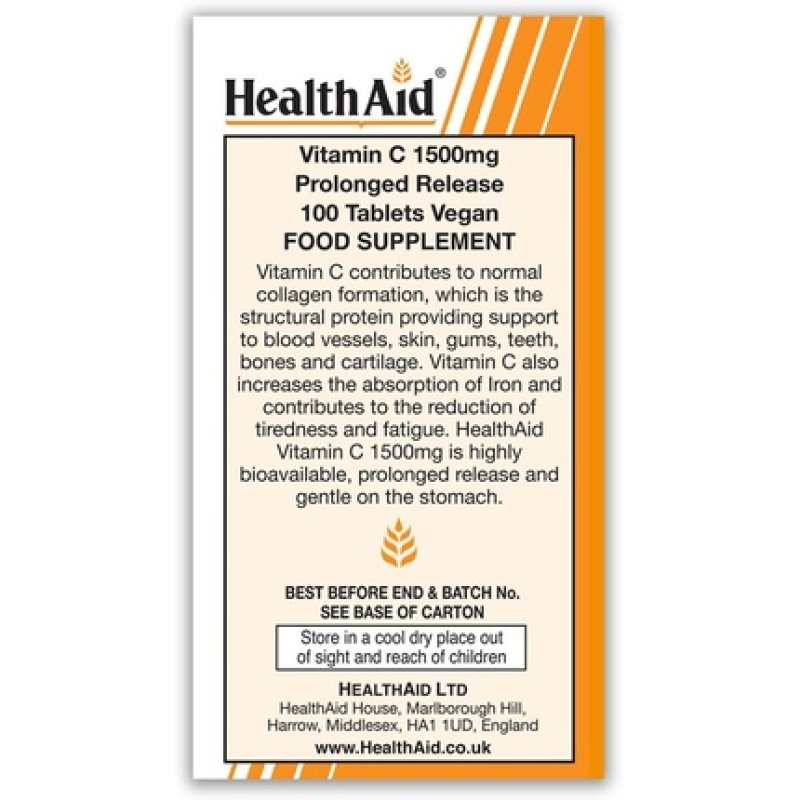 HealthAid Vitamin C 1500mg Prolong Release 100 Vegan Tablets