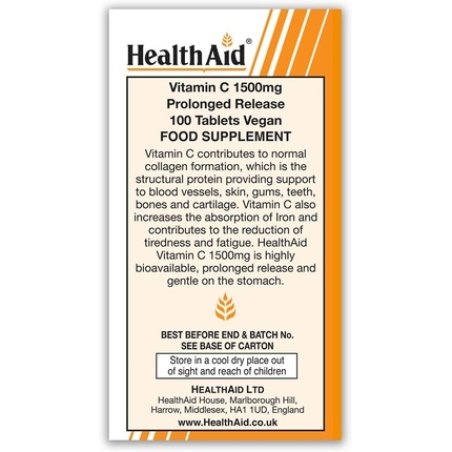 HealthAid Vitamin C 1500mg Prolong Release 100 Vegan Tablets