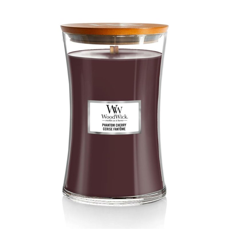 WoodWick Phantom Cherry bougie en cire Cylindre Ambre, Vanille, Bois de cachemire, Cerise (fruit) Bourgogne 1 pièce(s)
