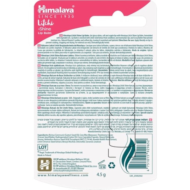 Himalaya Litchi Shine Lip Balm for Glossy Shine and Soft Supple Lips with Vitamin E