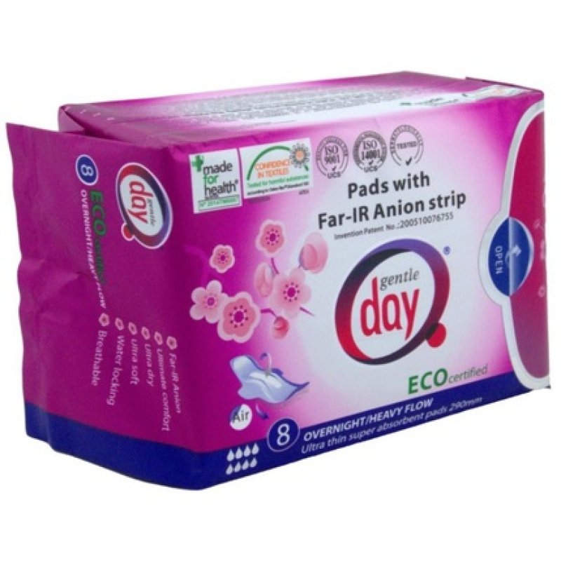 Gentle Day Pads With Far-Infrared Anion Strip Night Sanitary Pads Eco 8 Pieces