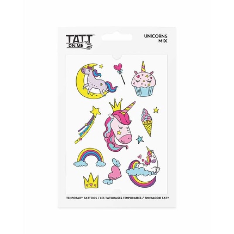 Unicorn Rainbow Temporary Tattoos Set of 10 Colorful Designs