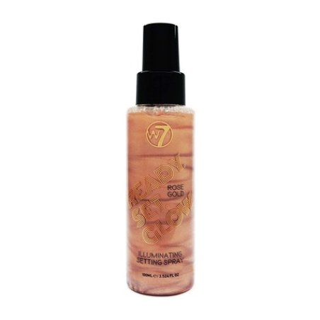 W7 Ready Set Glow Makeup Setting Spray Shimmer Finish Rose Gold