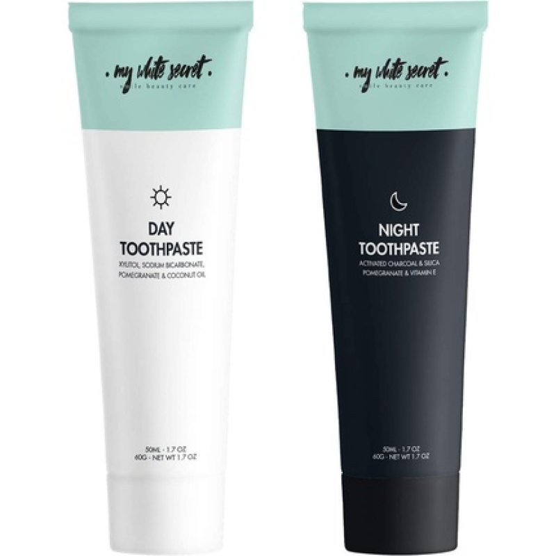 My White Secret Dental Care Gift Set Whitening Strips 14 Pairs Day and Night Toothpaste 50ml and 1 Bamboo Toothbrush -