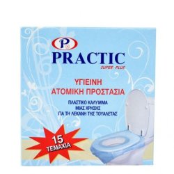 Practic Toilet Seat Cover Plastic Single Use, 15 Pieces