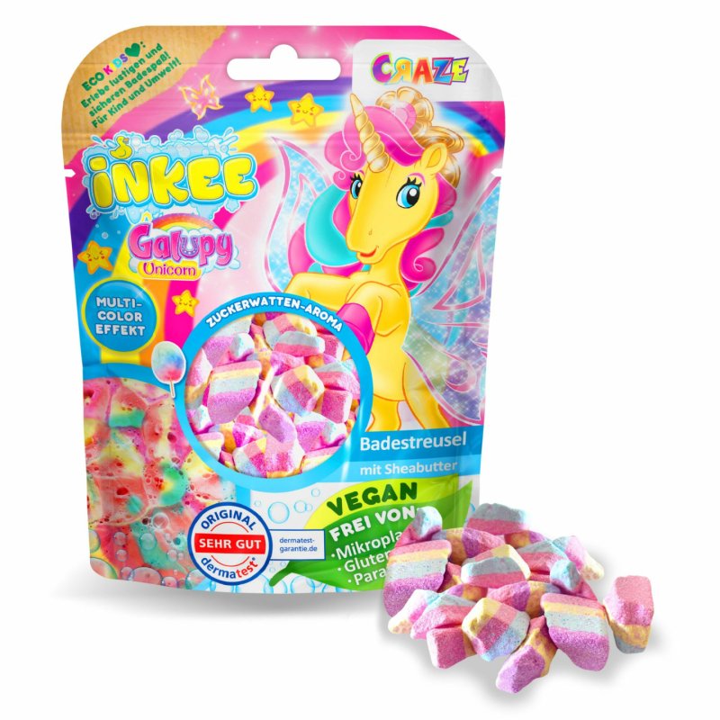 Inkee Bath Sprinkles Galupy Unicorn 100g Bath Salts for Children with 4 Color Layers