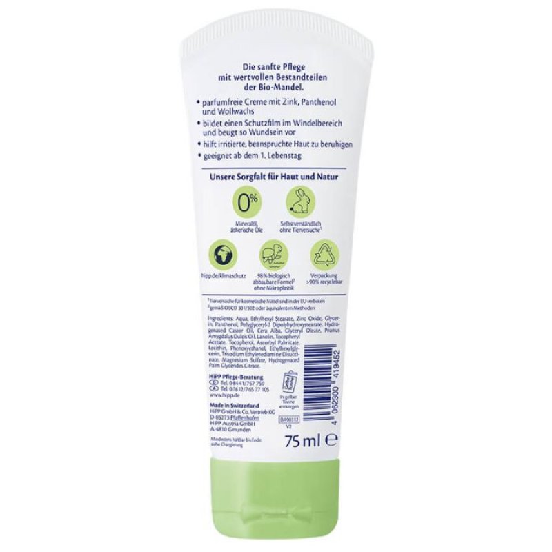 Hipp Pflegende Wundschutz Creme Sensitiv Babysanft Panthenol Zink 75ml