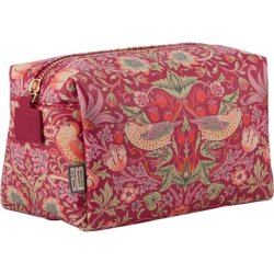 William Morris At Home Strawberry Thief Medium Raspberry Red Wash Bag Toiletries & Beauty Essentials Vegan Leather