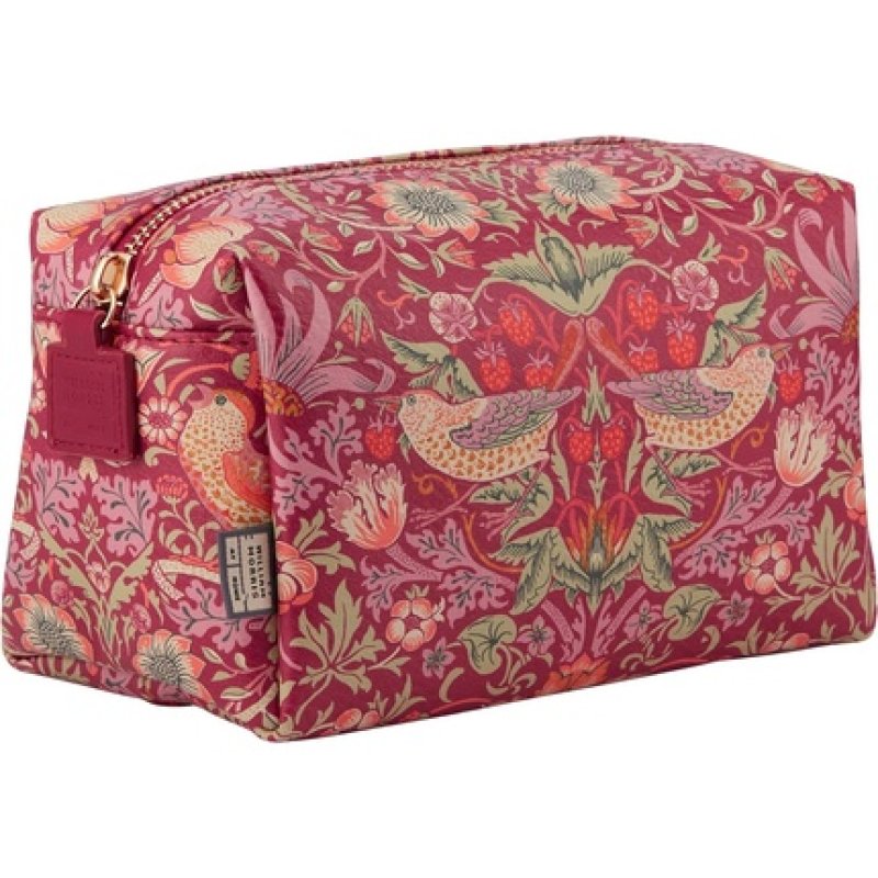 William Morris At Home Strawberry Thief Medium Raspberry Red Wash Bag Toiletries & Beauty Essentials Vegan Leather