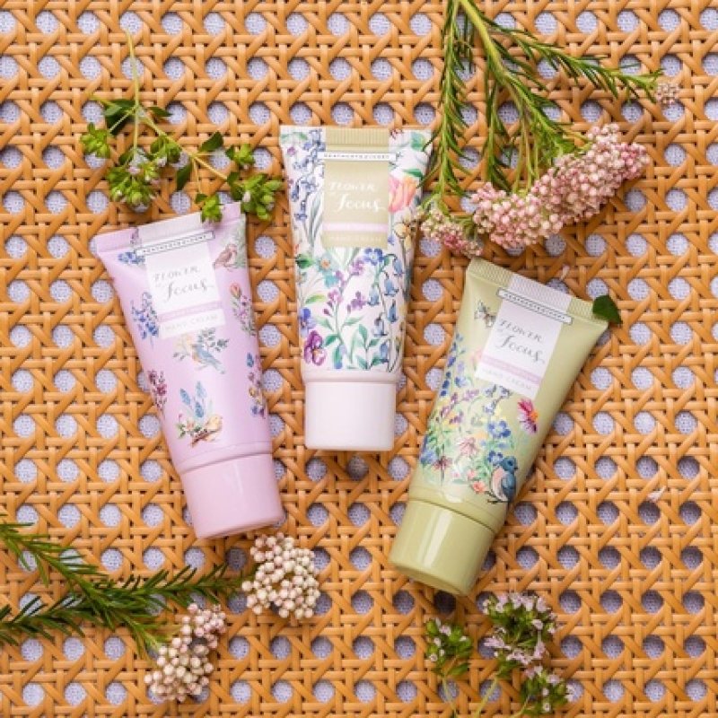 Heathcote & Ivory Flower of Focus Hand Cream Trio Vegan Rosemary Lavender Sweet Orange Travel Set 3 x 30ml