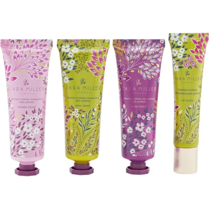 Sara Miller Beauty Haveli Garden Travel Bag Set Body Wash Hand Cream Body Cream Lip Gloss Cruelty Free Vegan Friendly