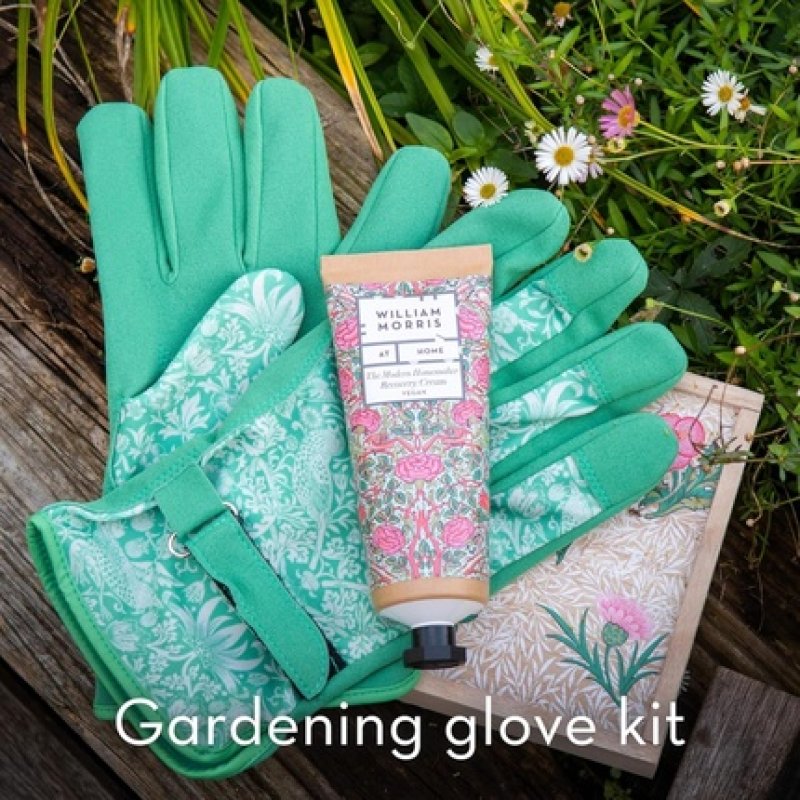 William Morris Hand Recovery Balm 100ml and Gardening Gloves in Wooden Box