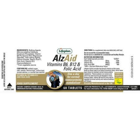 Lifeplan AlzAid Vitamins B6, B12 & Folic Acid Tablets 60 Tablets - Reduces Tiredness & Fatigue for Normal Psychological
