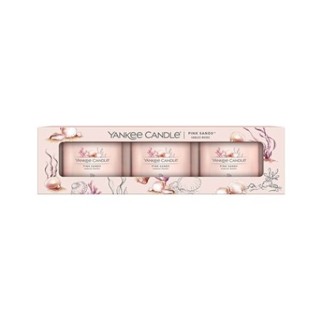 Yankee Candle Set Of Votive Candles In Pink Sands Glass - 3 X 37 Grams