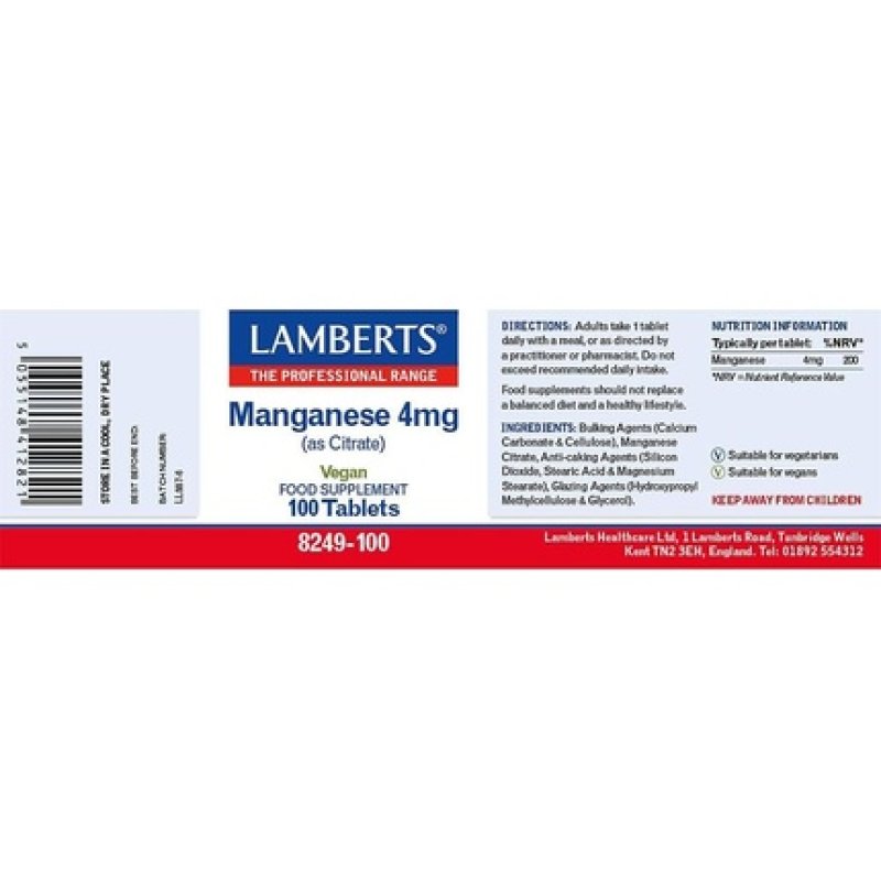 Lamberts Manganese 4mg as Citrate 100 Tablets