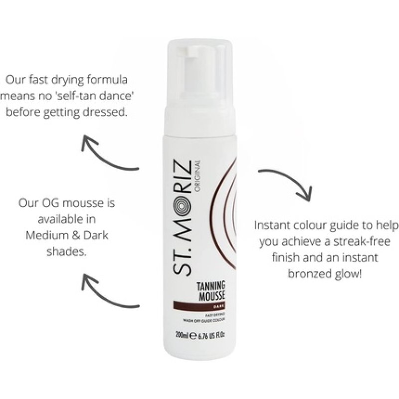 St Moriz Original Instant Tanning Mousse Fast Drying Vegan Fake Tan 200ml Dark