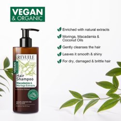 Revuele Vegan and Organic Hair Shampoo 400ml Moisturizing Smoothing Treatment with Macadamia, Moringa, and Coconut