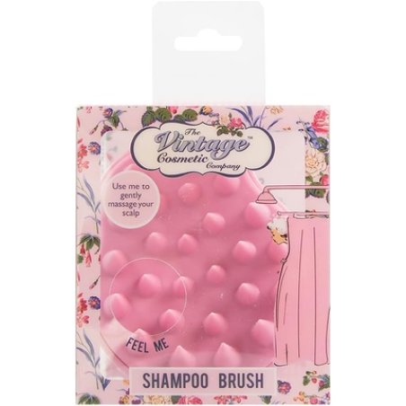 The Vintage Cosmetic Company Shampoo Brush Scalp Massager Soft Flexible Silicone Bristles Pink Design