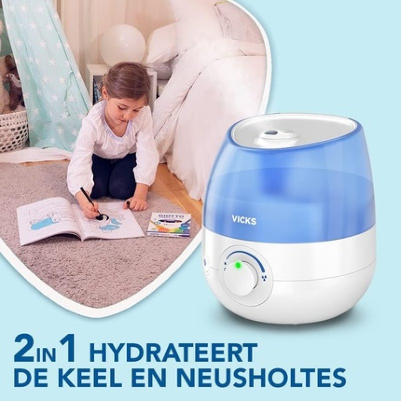 Vicks Mini Cool Mist Ultrasonic Air Humidifier 1.8L Tank for Bedrooms