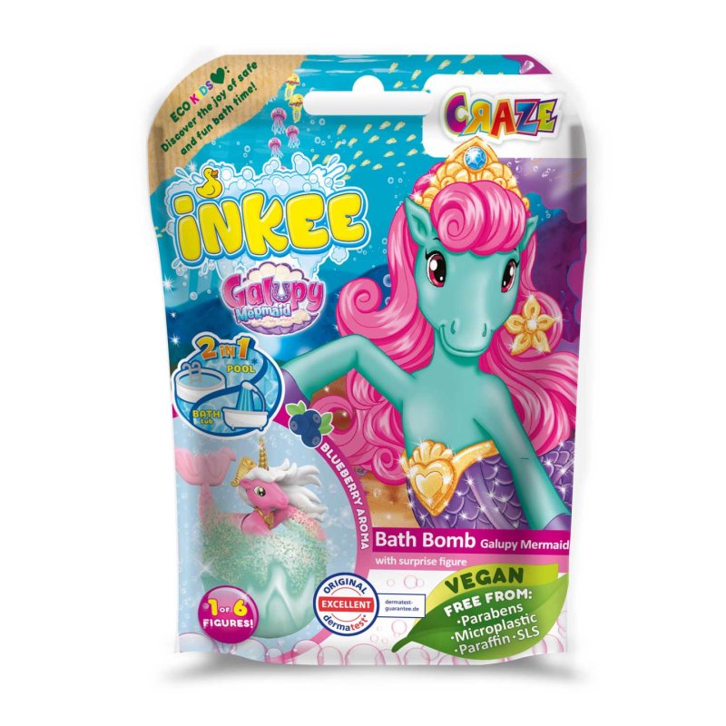 INKEE GALUPY MERMAID Mermaid Bath Bomb with Surprise, Kids Bath Bomb in Shell Shape with Mermaid Figures & Cotton Candy