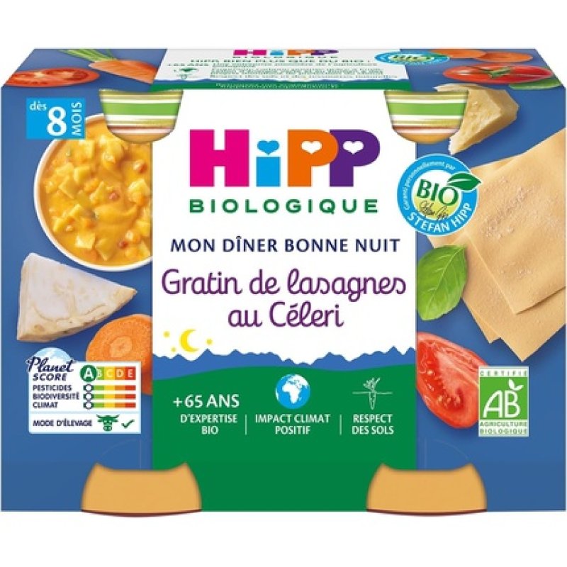 Hipp My Good Night Dinner Celery Lasagna Gratin for 8 Months Organic - Pack of 2 Jars